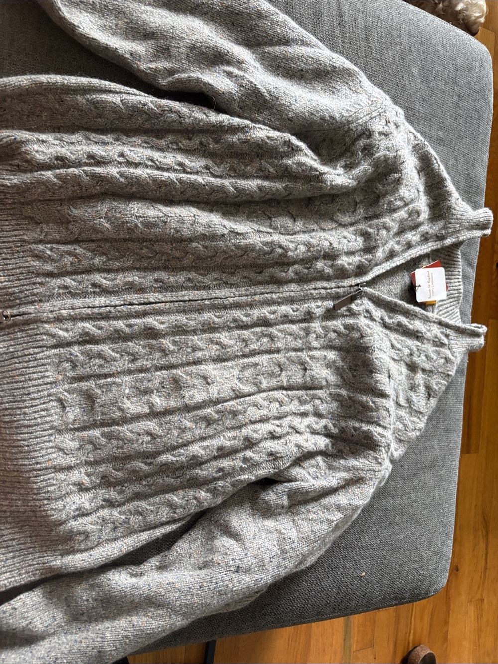 Men's Cable-Knit Turtleneck Zip Sweater - Gray